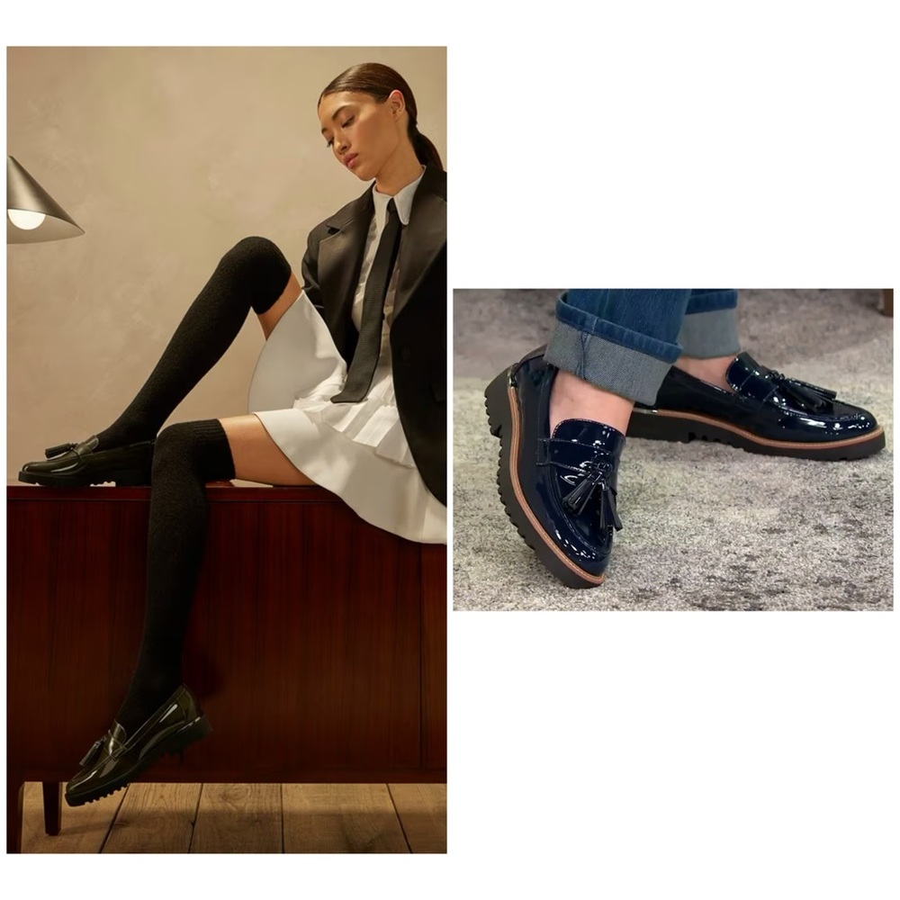 Franco Sarto Women's Navy Patent Tassel Loafers